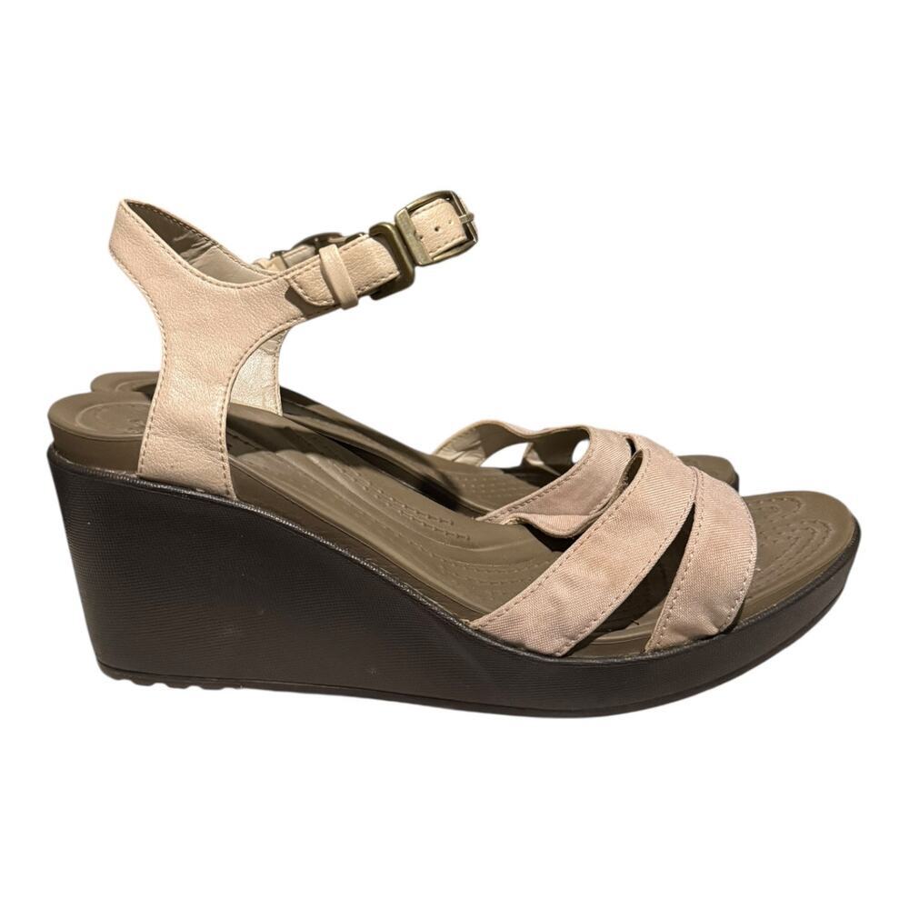 Crocs Women's Leigh Li Cream Ankle Strap Wedge Platform Sandals Size 10 - Picture 2 of 9